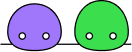 A green blob and a purple blob, who are friends