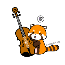 Viola the red panda hugging her beloved viola, Ginger